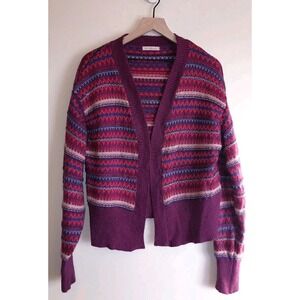 Les Femme Fair Isle Open Front Cardigan Sweater – Boho Winter‎ Cozy – Size M